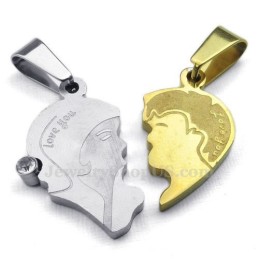 Collier Pendentif Cœurs Fendus En Titane Pour Couple (Chaîne Offerte) (Une Paire)