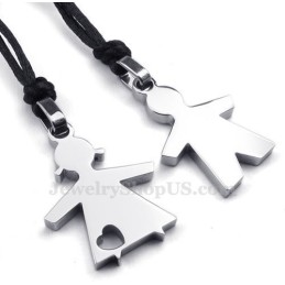 Collier Pendentif En Titane Argenté Pour Elle Et Lui (Chaîne Offerte) (Une Paire)