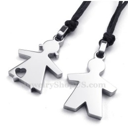 Collier Pendentif En Titane Argenté Pour Elle Et Lui (Chaîne Offerte) (Une Paire)