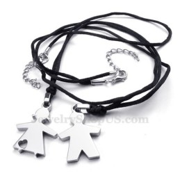 Collier Pendentif En Titane Argenté Pour Elle Et Lui (Chaîne Offerte) (Une Paire)