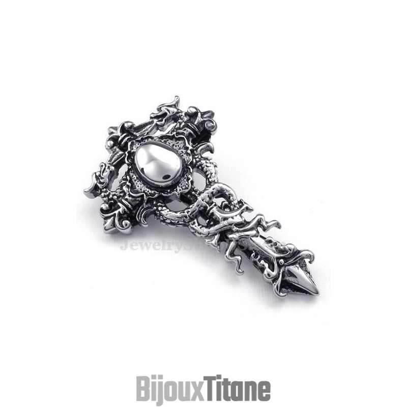 Collier Pendentif Double Dragon En Titane (Chaîne Gratuite)