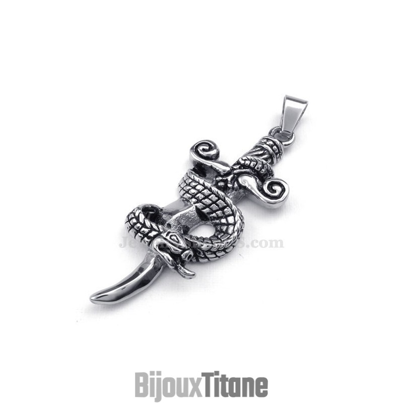 Collier Pendentif Épée Serpent En Titane (Chaîne Gratuite) Collier Pendentif Épée Serpent En Titane (Chaîne Gratuite)