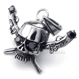 Collier Pendentif Exquis En Titane Avec Tête De Mort De Pirate (Chaîne Gratuite)