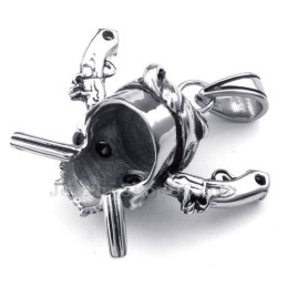 Collier Pendentif Exquis En Titane Avec Tête De Mort De Pirate (Chaîne Gratuite)