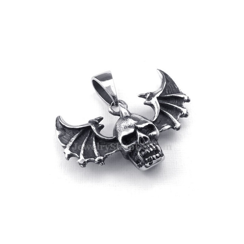 Collier Pendentif Tête De Mort En Titane Avec Ailes (Chaîne Gratuite) Collier Pendentif Tête De Mort En Titane Avec Ailes (Chaîne Gratuite)
