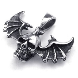 Collier Pendentif Tête De Mort En Titane Avec Ailes (Chaîne Gratuite)