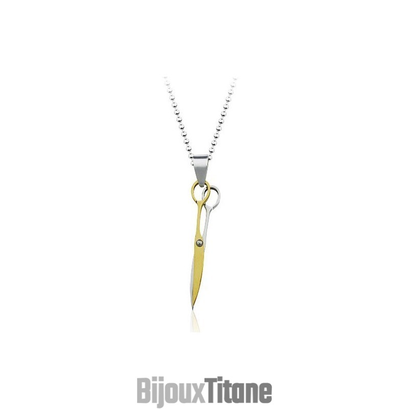 Pendentif Gloden Scissor Fashion En Titane - Chaîne Offerte