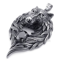 Collier Avec Pendentif Loup En Titane Et Zircon Noir (Chaîne Offerte)