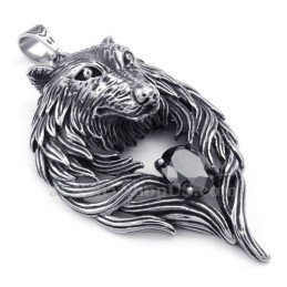 Collier Avec Pendentif Loup En Titane Et Zircon Noir (Chaîne Offerte)