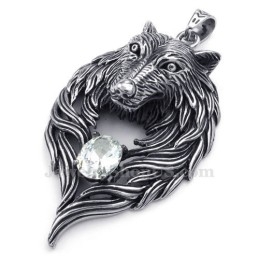 Collier Avec Pendentif Loup En Titane Et Zircon Blanc (Chaîne Offerte)