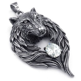 Collier Avec Pendentif Loup En Titane Et Zircon Blanc (Chaîne Offerte)