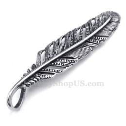 Collier Pendentif Plume En Titane (Chaîne Gratuite)