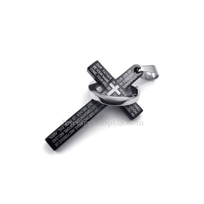 Collier Avec Pendentif Croix Noire En Titane (Chaîne Gratuite)