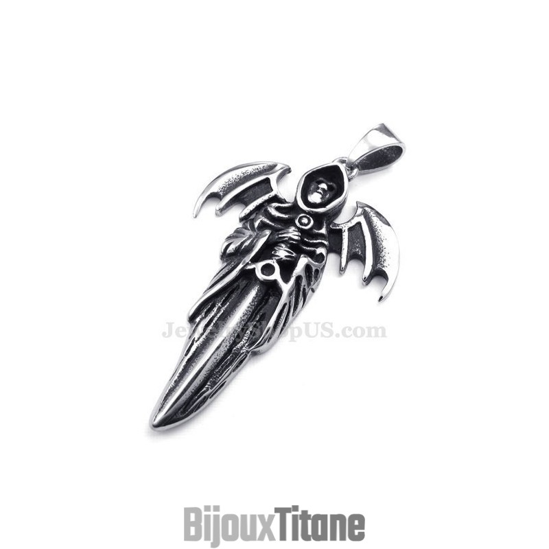 Collier Pendentif Exquis En Titane Grim Reaper (Chaîne Gratuite) Collier Pendentif Exquis En Titane Grim Reaper (Chaîne Gratuite)