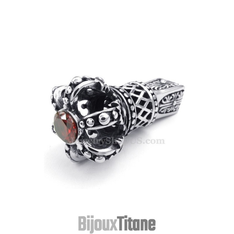 Collier Avec Pendentif Couronne Impériale En Titane Et Zircon Rouge (Chaîne Offerte) Collier Avec Pendentif Couronne Impériale En Titane Et Zircon Rouge (Chaîne Offerte)