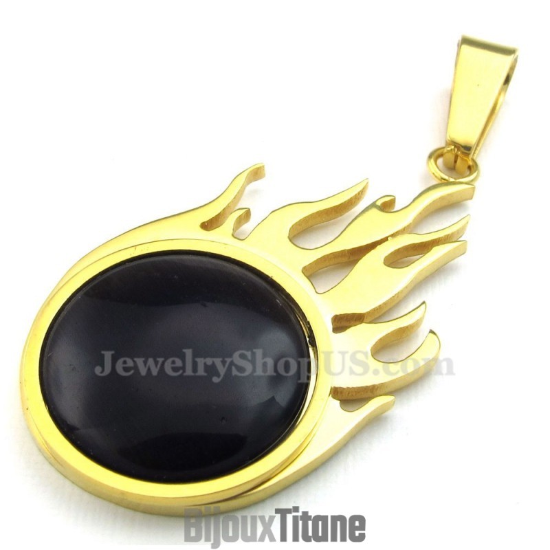 Collier Avec Pendentif Boule De Feu En Titane Et Or (Chaîne Gratuite) Collier Avec Pendentif Boule De Feu En Titane Et Or (Chaîne Gratuite)