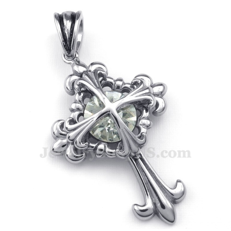 Collier Avec Pendentif Croix En Forme De Fleur En Titane Et Zircon Blanc (Chaîne Offerte) Collier Avec Pendentif Croix En Forme De Fleur En Titane Et Zircon Blanc (Chaîne Offerte)