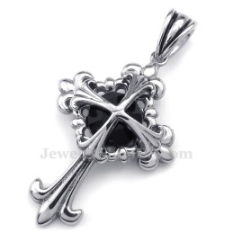 Collier Avec Pendentif Croix En Forme De Fleur En Titane Et Zircon Noir (Chaîne Offerte)