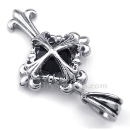 Collier Avec Pendentif Croix En Forme De Fleur En Titane Et Zircon Noir (Chaîne Offerte)