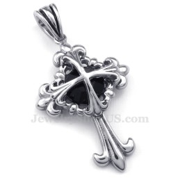Collier Avec Pendentif Croix En Forme De Fleur En Titane Et Zircon Noir (Chaîne Offerte)