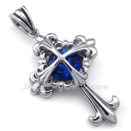 Collier Avec Pendentif Croix En Forme De Fleur En Titane Et Zircon Bleu (Chaîne Offerte)