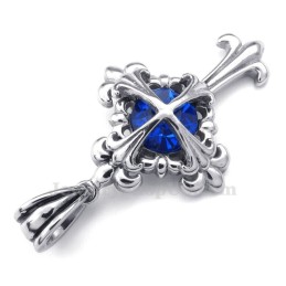 Collier Avec Pendentif Croix En Forme De Fleur En Titane Et Zircon Bleu (Chaîne Offerte)