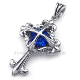 Collier Avec Pendentif Croix En Forme De Fleur En Titane Et Zircon Bleu (Chaîne Offerte)