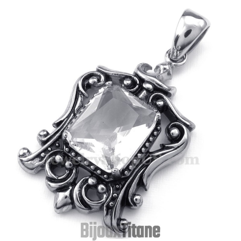 Collier Pendentif En Titane Et Zircon Blanc (Chaîne Offerte) Collier Pendentif En Titane Et Zircon Blanc (Chaîne Offerte)