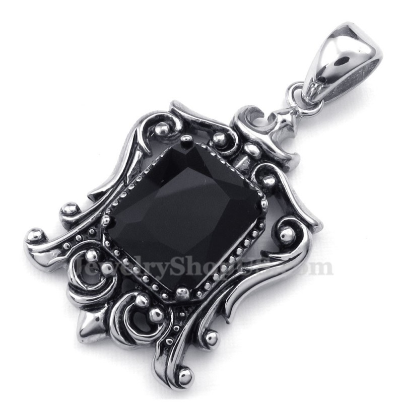 Collier Pendentif En Titane Et Zircon Noir (Chaîne Offerte)