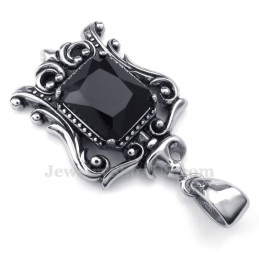 Collier Pendentif En Titane Et Zircon Noir (Chaîne Offerte)
