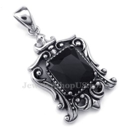 Collier Pendentif En Titane Et Zircon Noir (Chaîne Offerte)