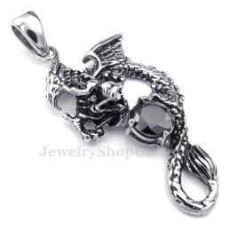 Collier Avec Pendentif Ptérosaure En Titane Et Zircon Noir (Chaîne Offerte)