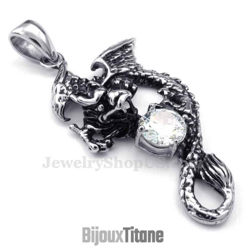 Collier Avec Pendentif Ptérosaure En Titane Et Zircon Blanc (Chaîne Offerte) Collier Avec Pendentif Ptérosaure En Titane Et Zircon Blanc (Chaîne Offerte)