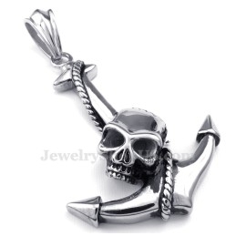 Collier Pendentif Ancre Tête De Mort En Titane (Chaîne Gratuite)