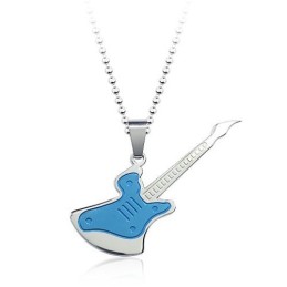 Pendentif Guitare Bleu Tendance En Titane - Chaîne Offerte