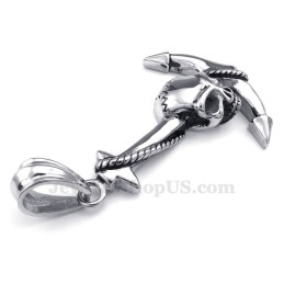 Collier Pendentif Ancre Tête De Mort En Titane (Chaîne Gratuite)