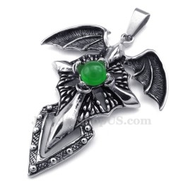 Collier Pendentif Ptérosaure En Titane Avec Perles Vertes (Chaîne Offerte)