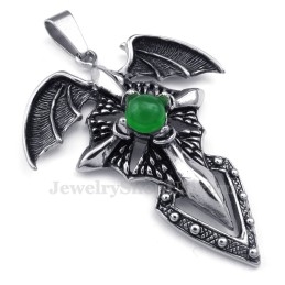 Collier Pendentif Ptérosaure En Titane Avec Perles Vertes (Chaîne Offerte)