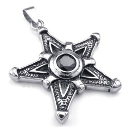 Collier Avec Pendentif Étoile Porte-Bonheur En Titane Et Zircon Noir (Chaîne Offerte)