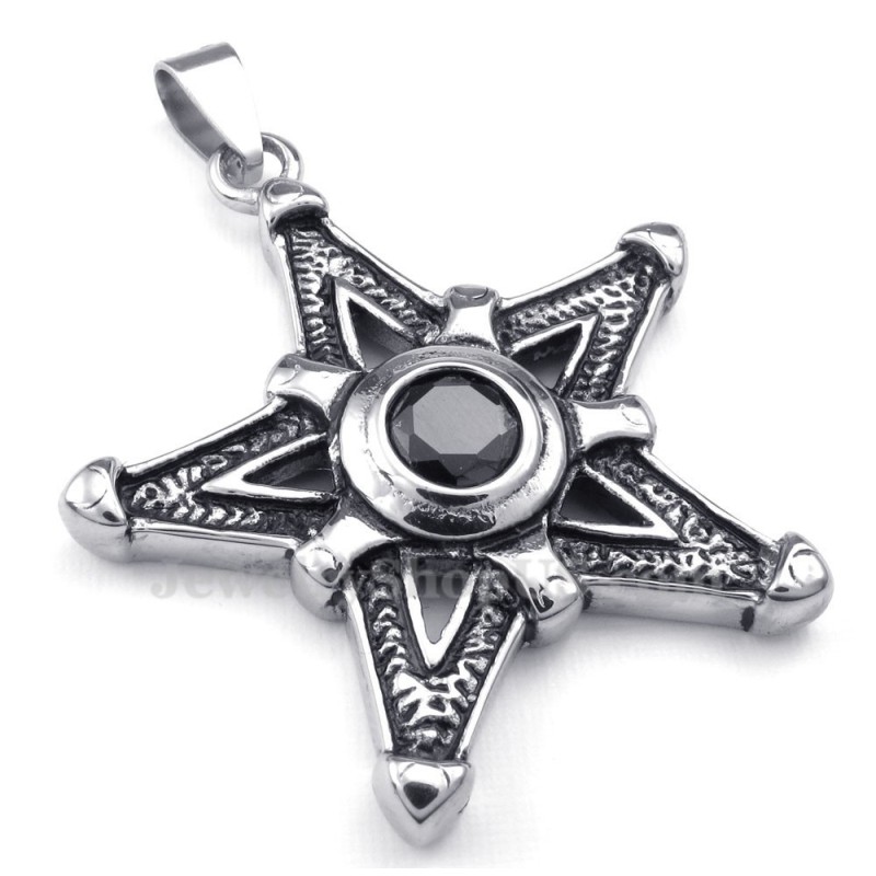 Collier Avec Pendentif Étoile Porte-Bonheur En Titane Et Zircon Noir (Chaîne Offerte) Collier Avec Pendentif Étoile Porte-Bonheur En Titane Et Zircon Noir (Chaîne Offerte)