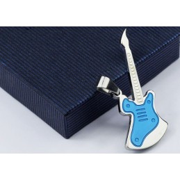 Pendentif Guitare Bleu Tendance En Titane - Chaîne Offerte