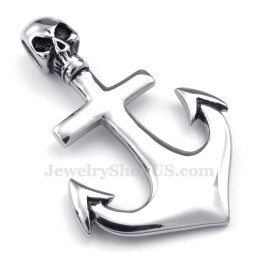 Collier Pendentif Ancre Tête De Mort En Titane (Chaîne Gratuite)