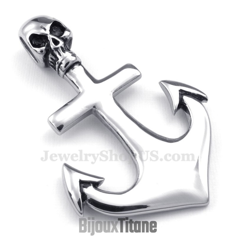 Collier Pendentif Ancre Tête De Mort En Titane (Chaîne Gratuite) Collier Pendentif Ancre Tête De Mort En Titane (Chaîne Gratuite)