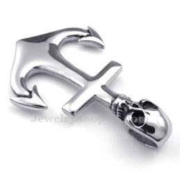Collier Pendentif Ancre Tête De Mort En Titane (Chaîne Gratuite)