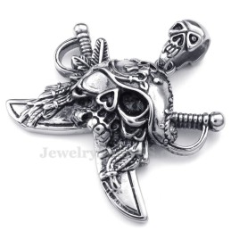 Collier Pendentif Crâne De Corsaire En Titane (Chaîne Gratuite)