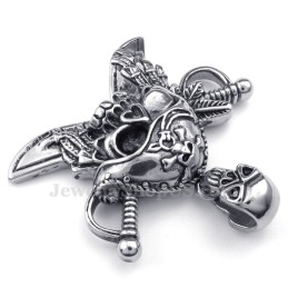 Collier Pendentif Crâne De Corsaire En Titane (Chaîne Gratuite)