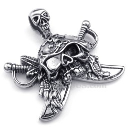Collier Pendentif Crâne De Corsaire En Titane (Chaîne Gratuite)