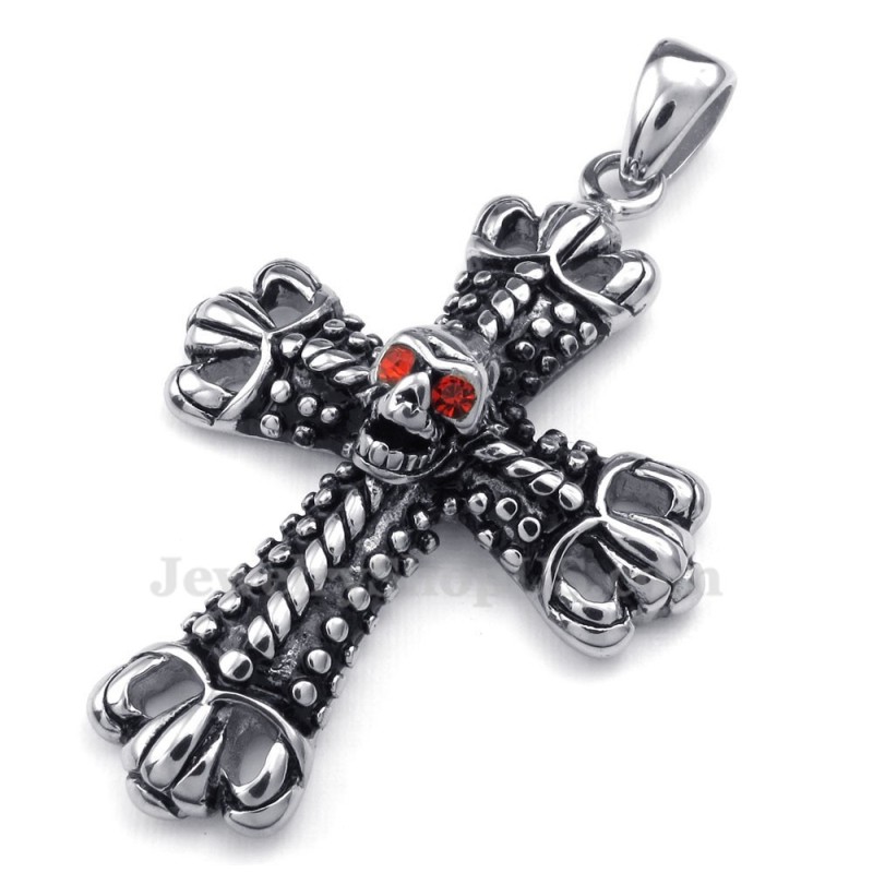 Collier Pendentif Croix En Titane Orné D'Un Crâne (Chaîne Offerte) Collier Pendentif Croix En Titane Orné D'Un Crâne (Chaîne Offerte)
