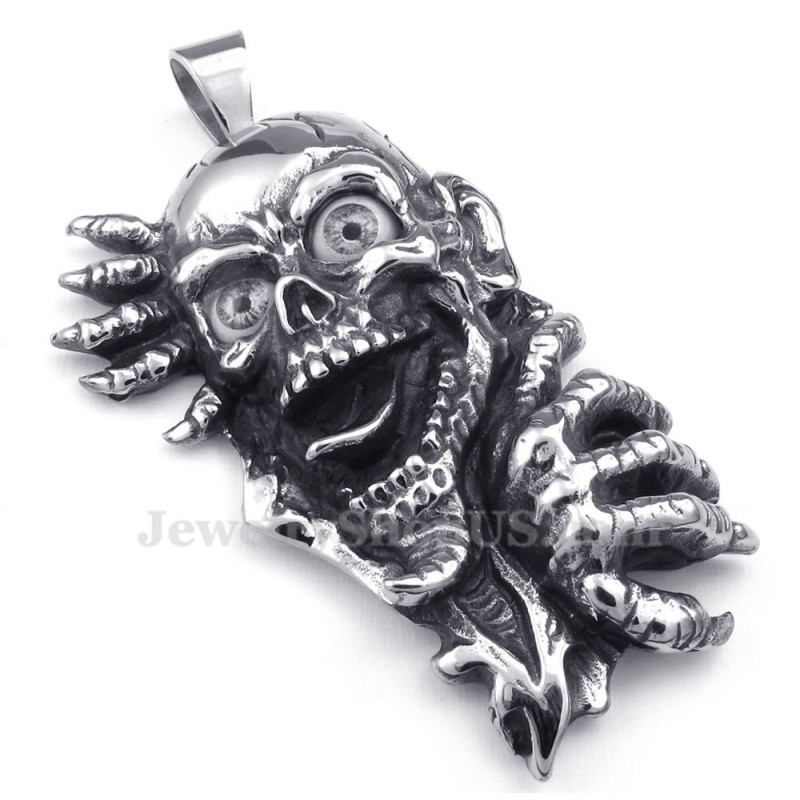 Collier Pendentif Tête De Mort En Titane Black Eyes (Chaîne Gratuite)