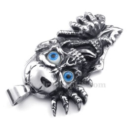 Collier Pendentif Tête De Mort Aux Yeux Bleus En Titane (Chaîne Offerte)